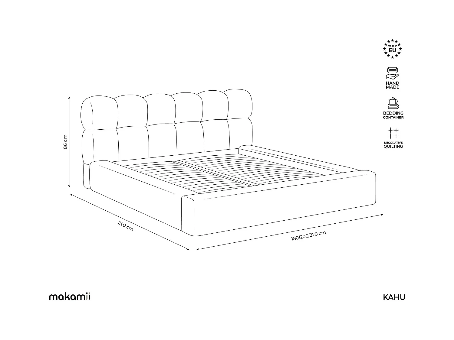 Lit rembourré avec rangement 200 x 240 - en Chenille - beige clair - KAHU