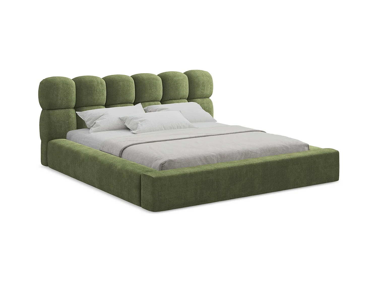 Lit rembourré avec rangement 200 x 240 - en Chenille - vert - KAHU