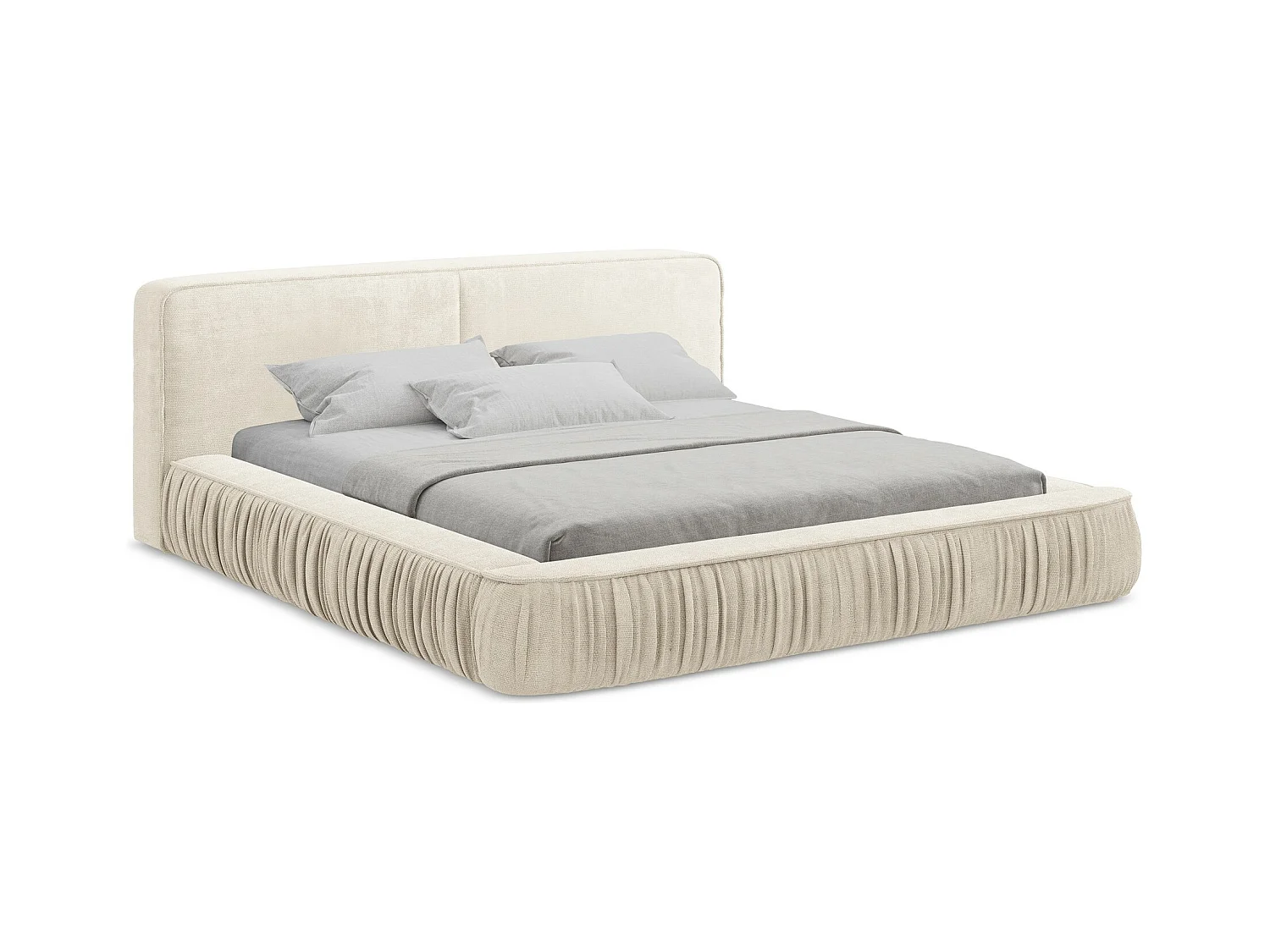 Polsterbed mit Stauraum - 198 x 238 - Chenille - Hell beige - KEONI