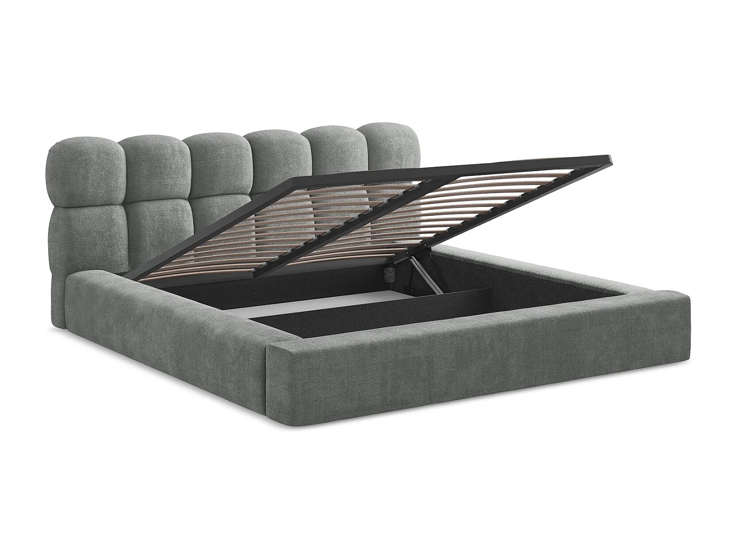 Lit rembourré avec rangement 200 x 240 - en Chenille - gris - KAHU