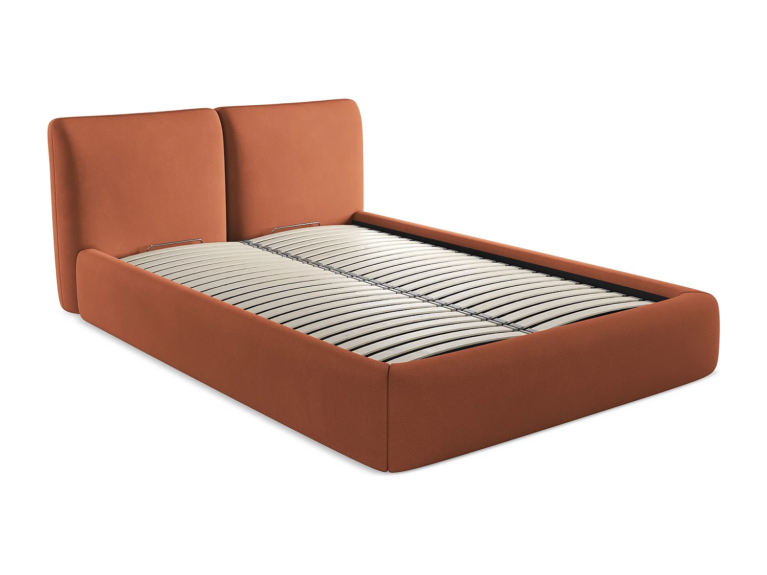 Lit rembourré avec rangement 160 x 228 - en Chenille - terre cuite - HOKU