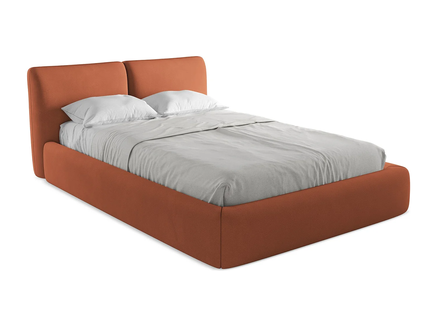 Lit rembourré avec rangement 160 x 228 - en Chenille - terre cuite - HOKU