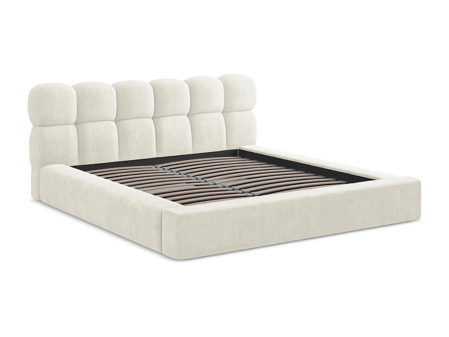 Lit rembourré avec rangement 200 x 240 - en Chenille - blanc - KAHU