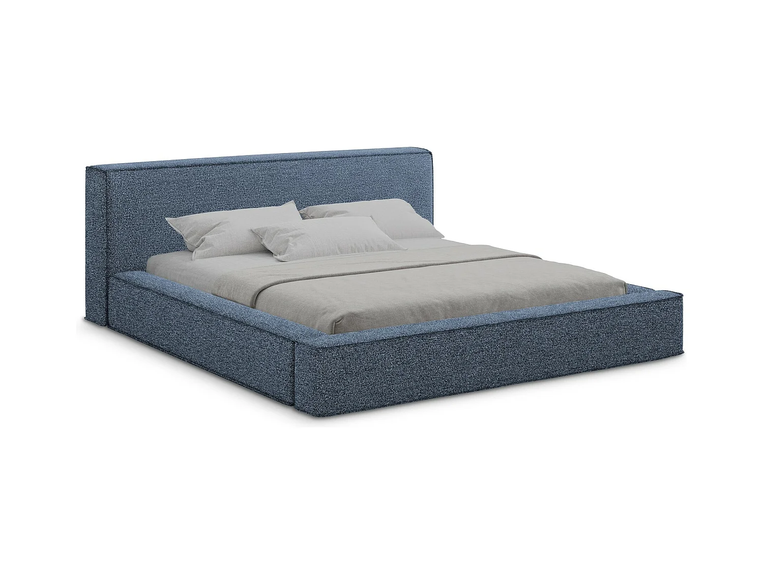 Lit rembourré avec rangement 220 x 240 - en Bouclé - bleu foncé - NOHO
