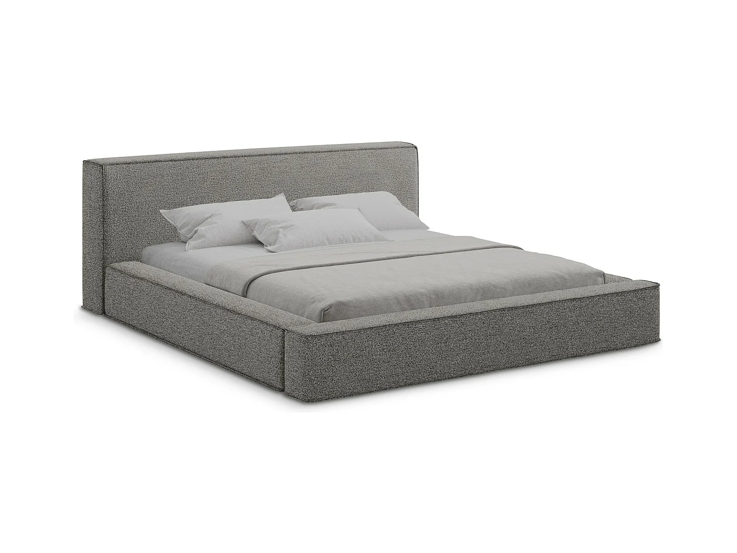 Lit rembourré avec rangement 220 x 240 - en Bouclé - taupe - NOHO