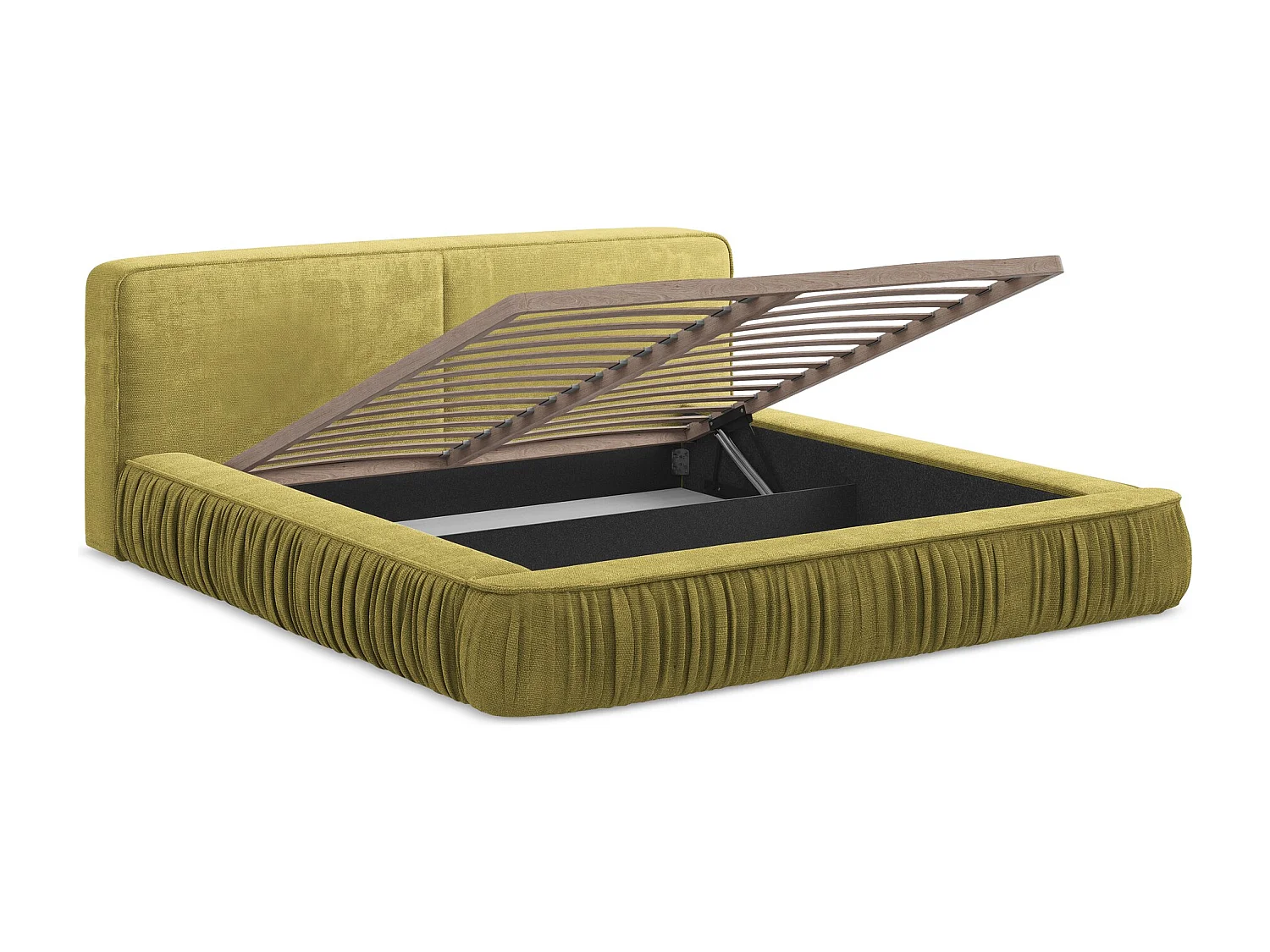 Lit rembourré avec rangement 178 x 238 - en Chenille - vert citron - KEONI