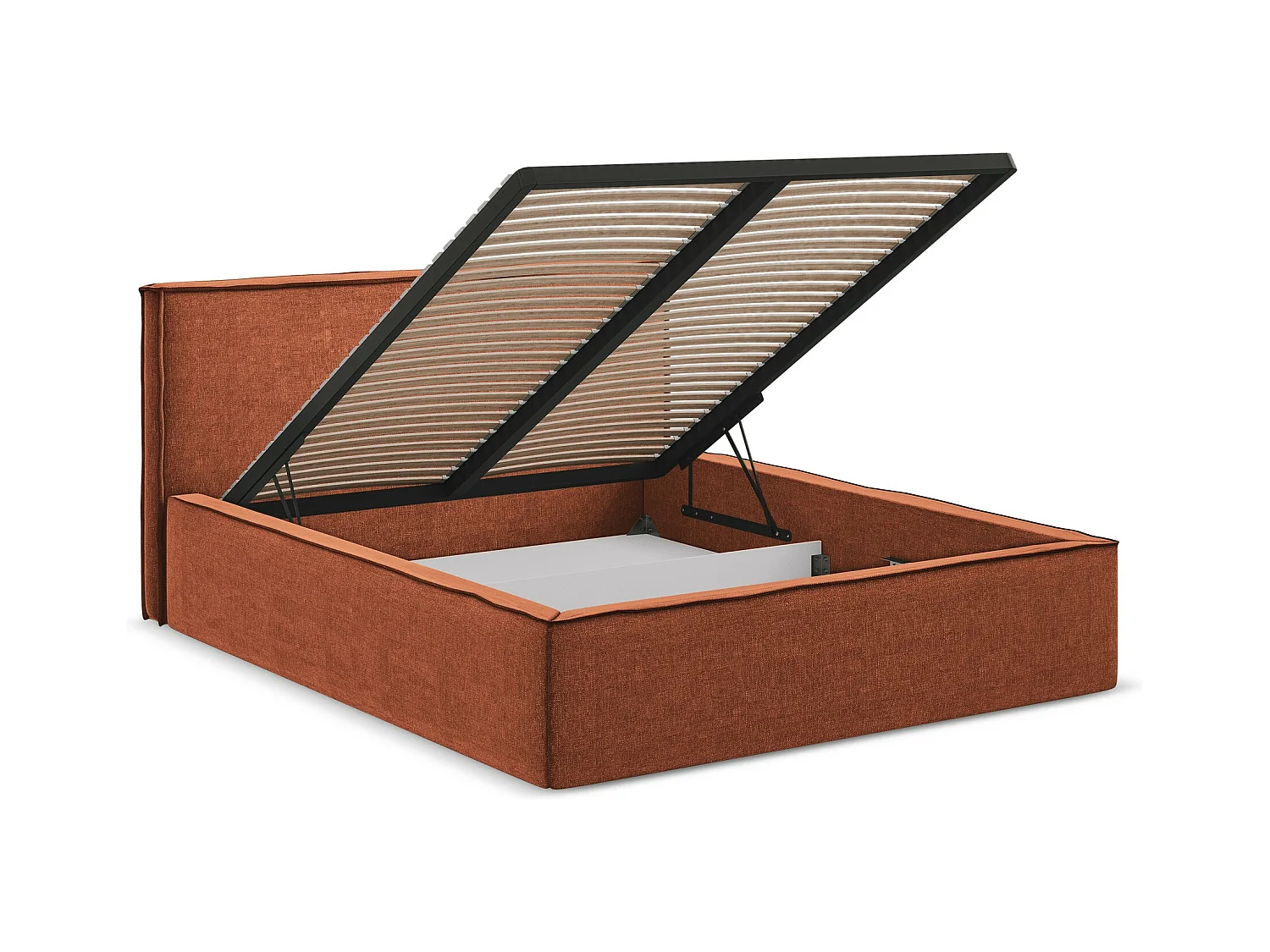 Lit rembourré avec rangement - 180 x 228 - en Chenille - terre cuite - ANANI