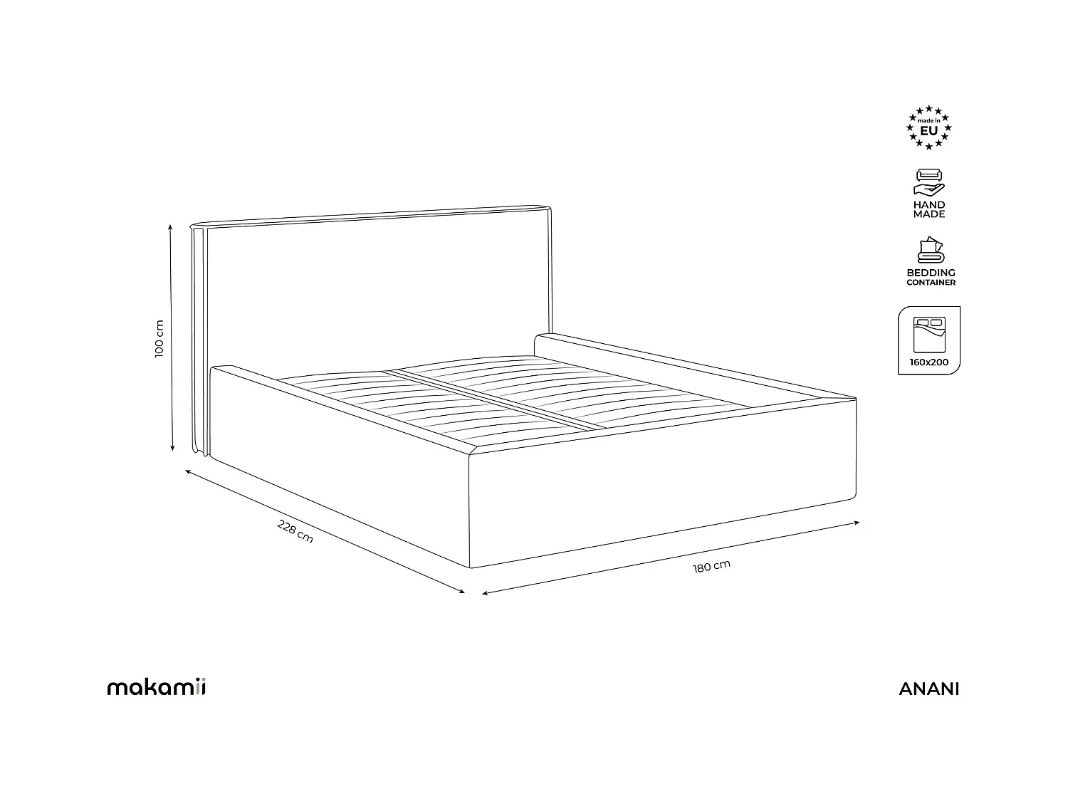 Lit rembourré avec rangement - 180 x 228 - en Chenille - terre cuite - ANANI