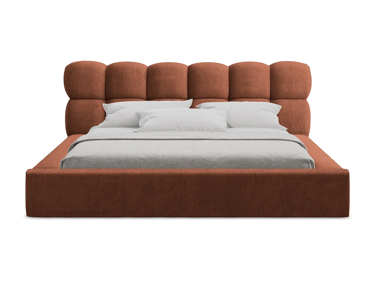 Lit rembourré avec rangement 200 x 240 - en Chenille - terre cuite - KAHU