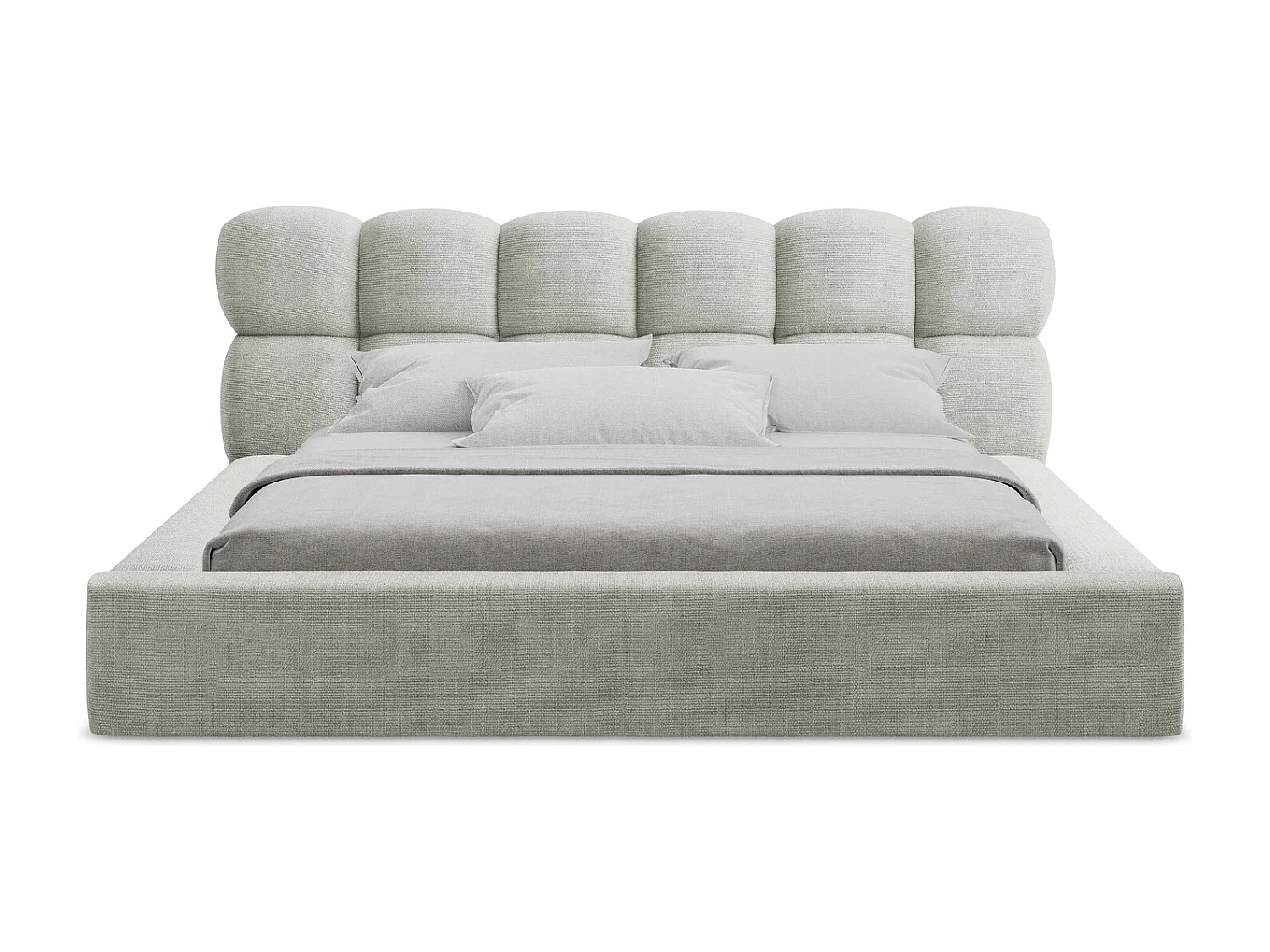 Lit rembourré avec rangement 200 x 240 - en Chenille - gris clair - KAHU