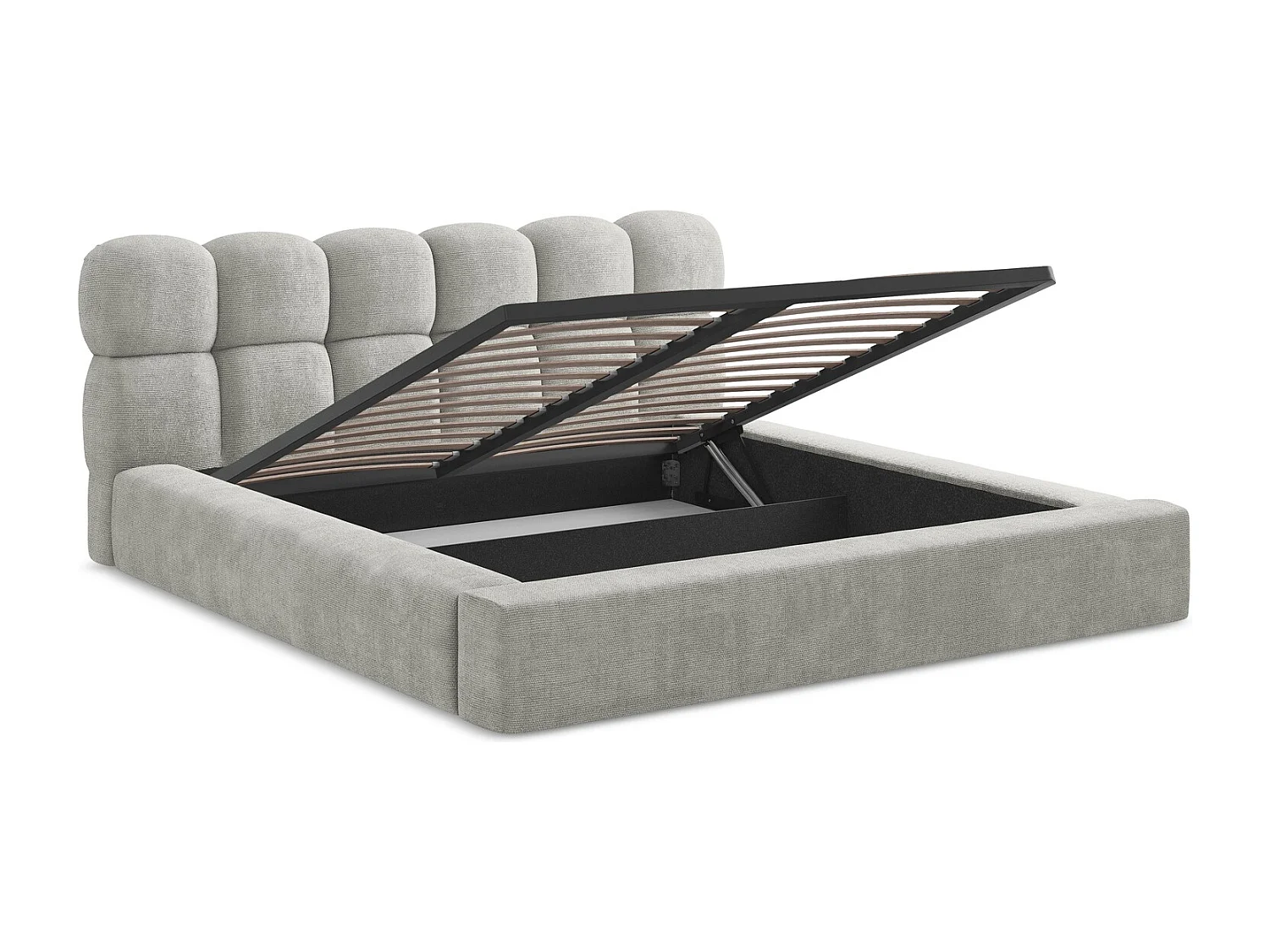 Lit rembourré avec rangement 200 x 240 - en Chenille - gris clair - KAHU