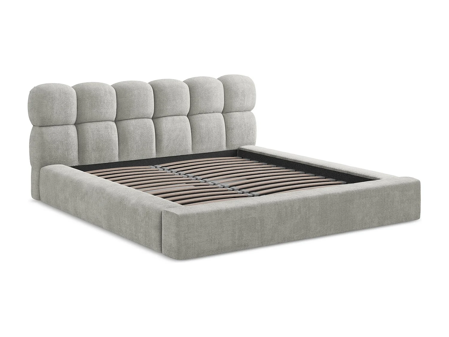 Lit rembourré avec rangement 180 x 240 - en Chenille - gris clair - KAHU