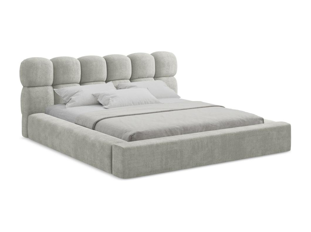Lit rembourré avec rangement 220 x 240 - en Chenille - gris clair - KAHU