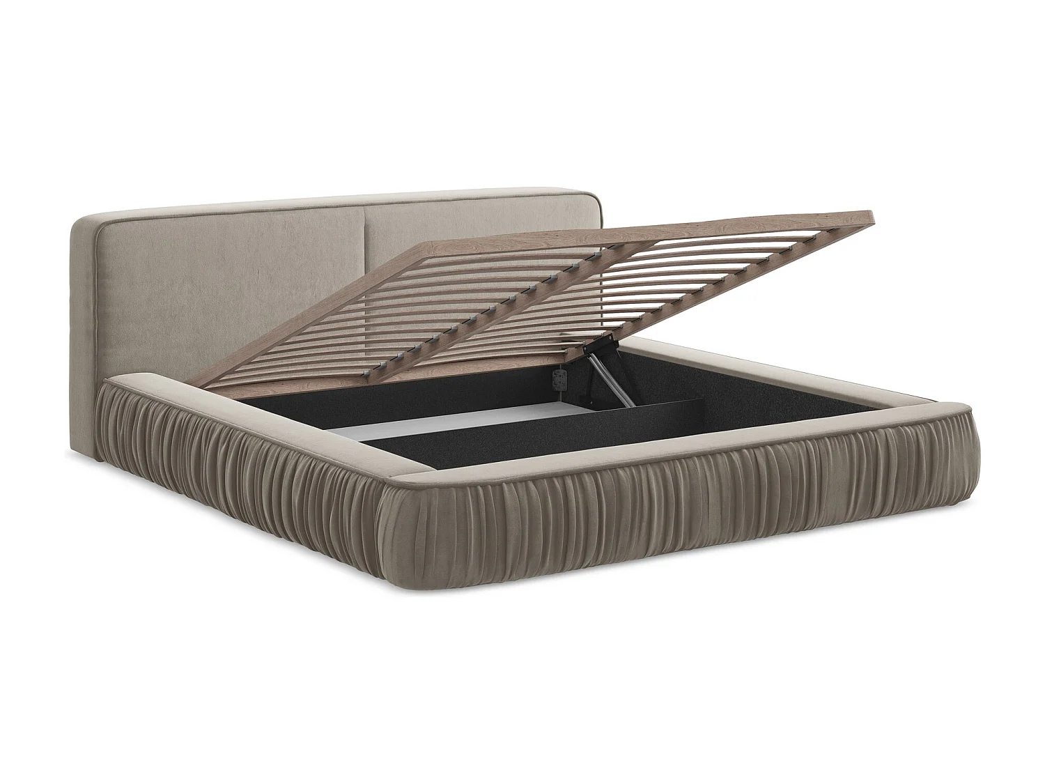 Polsterbed mit Stauraum - 198 x 238 - Samt - Taupe - KEONI