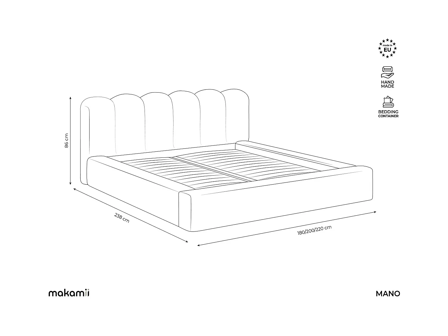 Tapicerowane łóżko z pojemnikiem 220 x 238 - Aksamit - Królewski niebieski - MANO