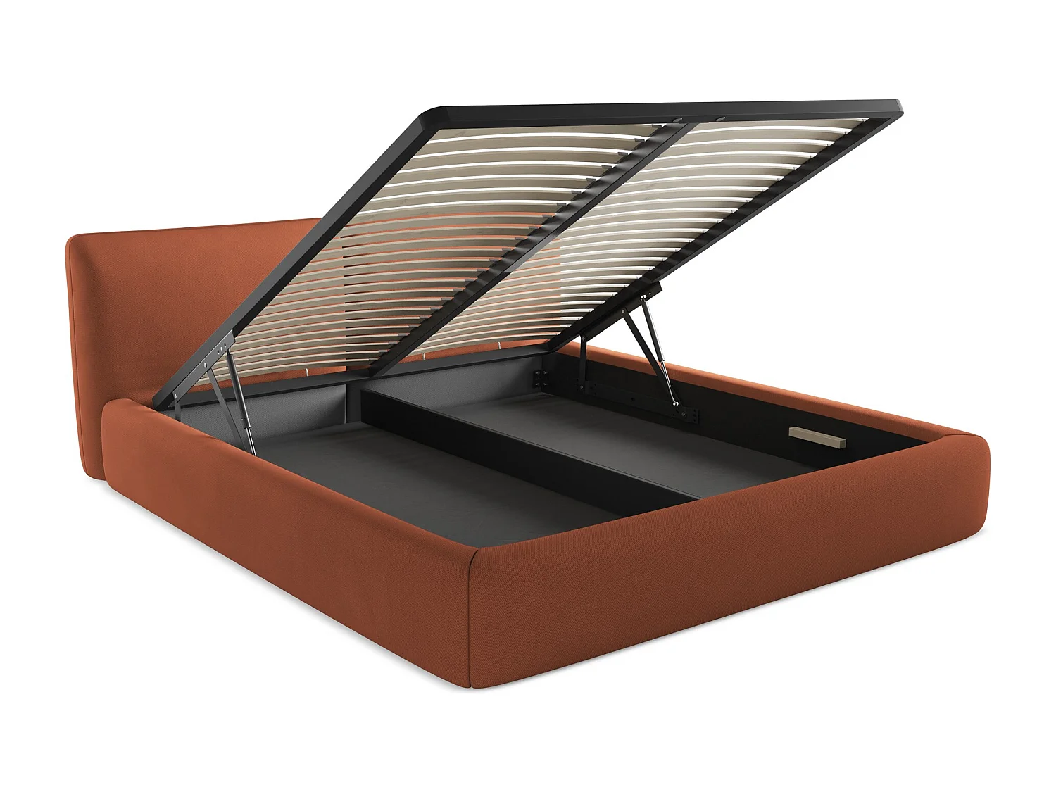 Lit rembourré avec rangement 200 x 228 - en Chenille - terre cuite - HOKU