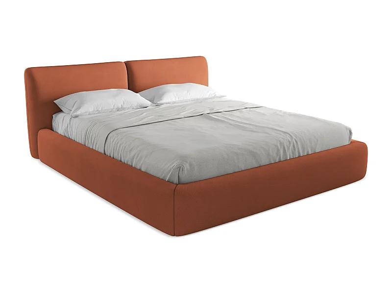 Lit rembourré avec rangement 200 x 228 - en Chenille - terre cuite - HOKU