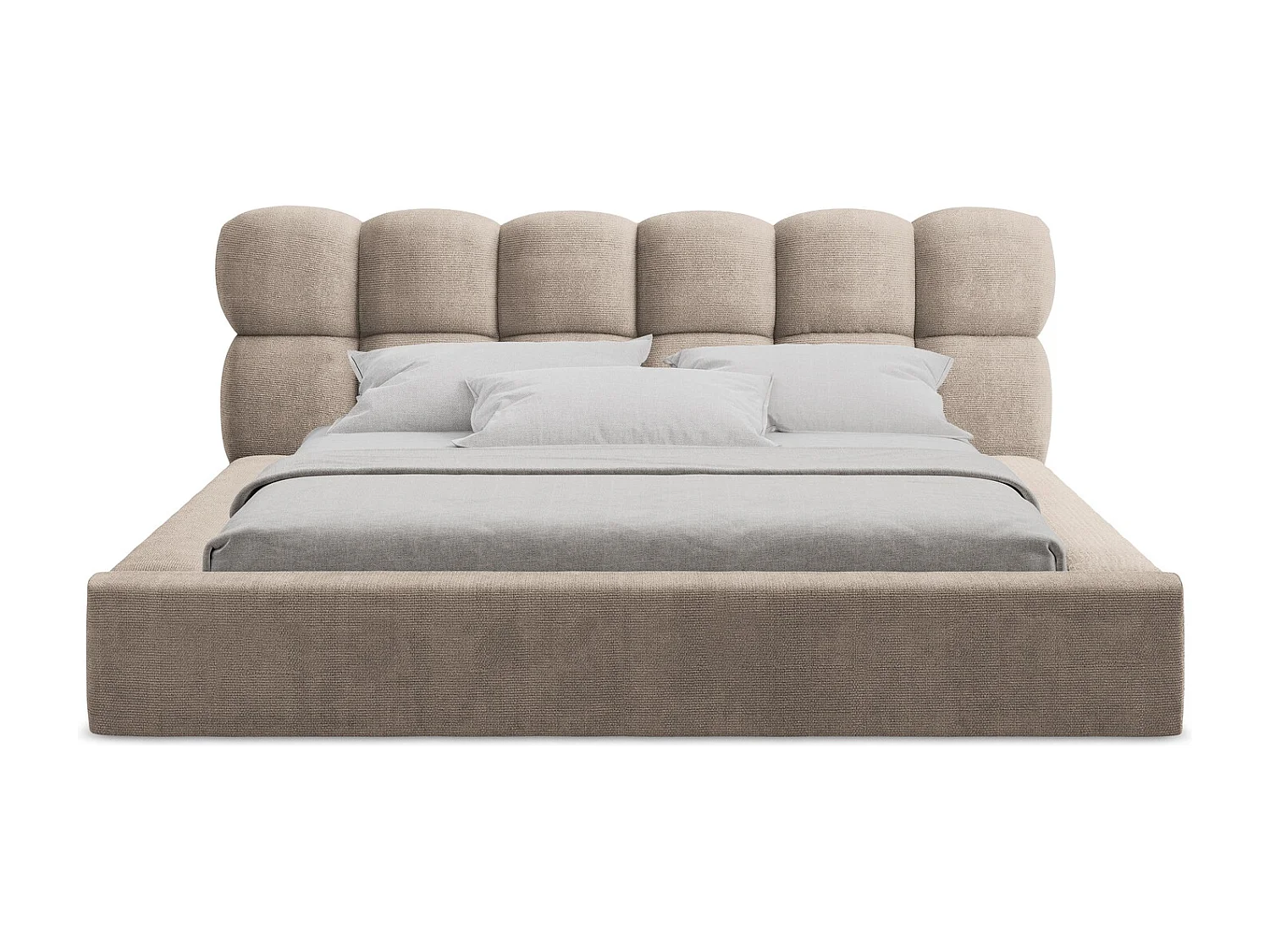 Lit rembourré avec rangement 180 x 240 - en Chenille - beige foncé - KAHU