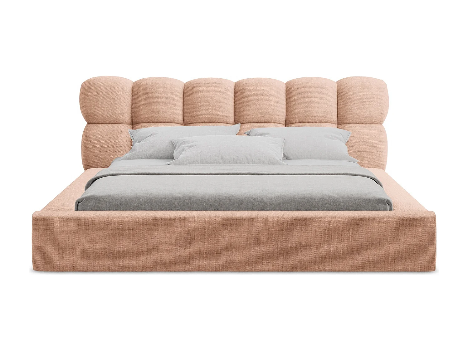 Lit rembourré avec rangement 200 x 240 - en Chenille - pêche - KAHU