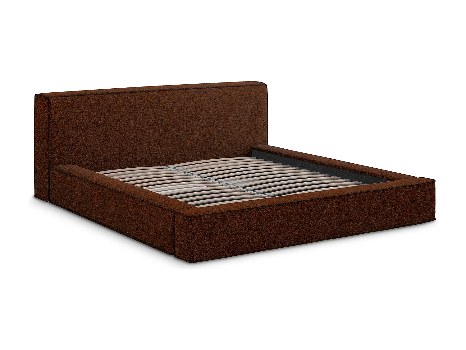 Lit rembourré avec rangement 200 x 240 - en Bouclé - terre cuite - NOHO