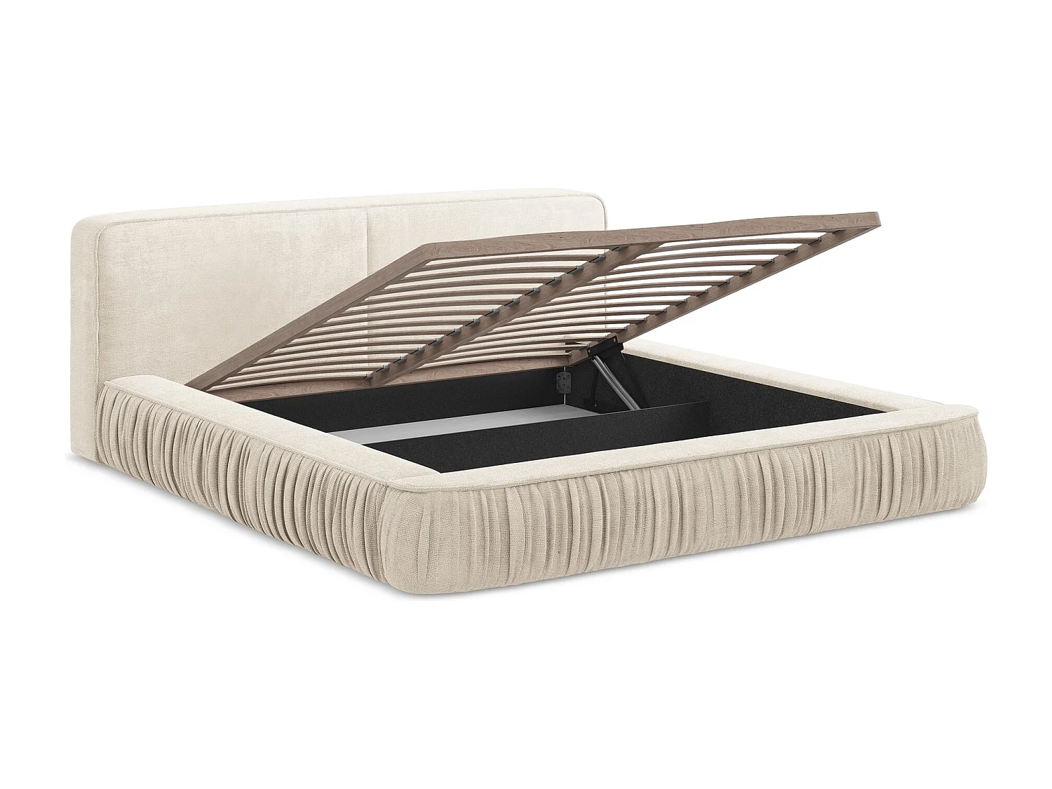 Lit rembourré avec rangement 178 x 238 - en Chenille - beige clair - KEONI