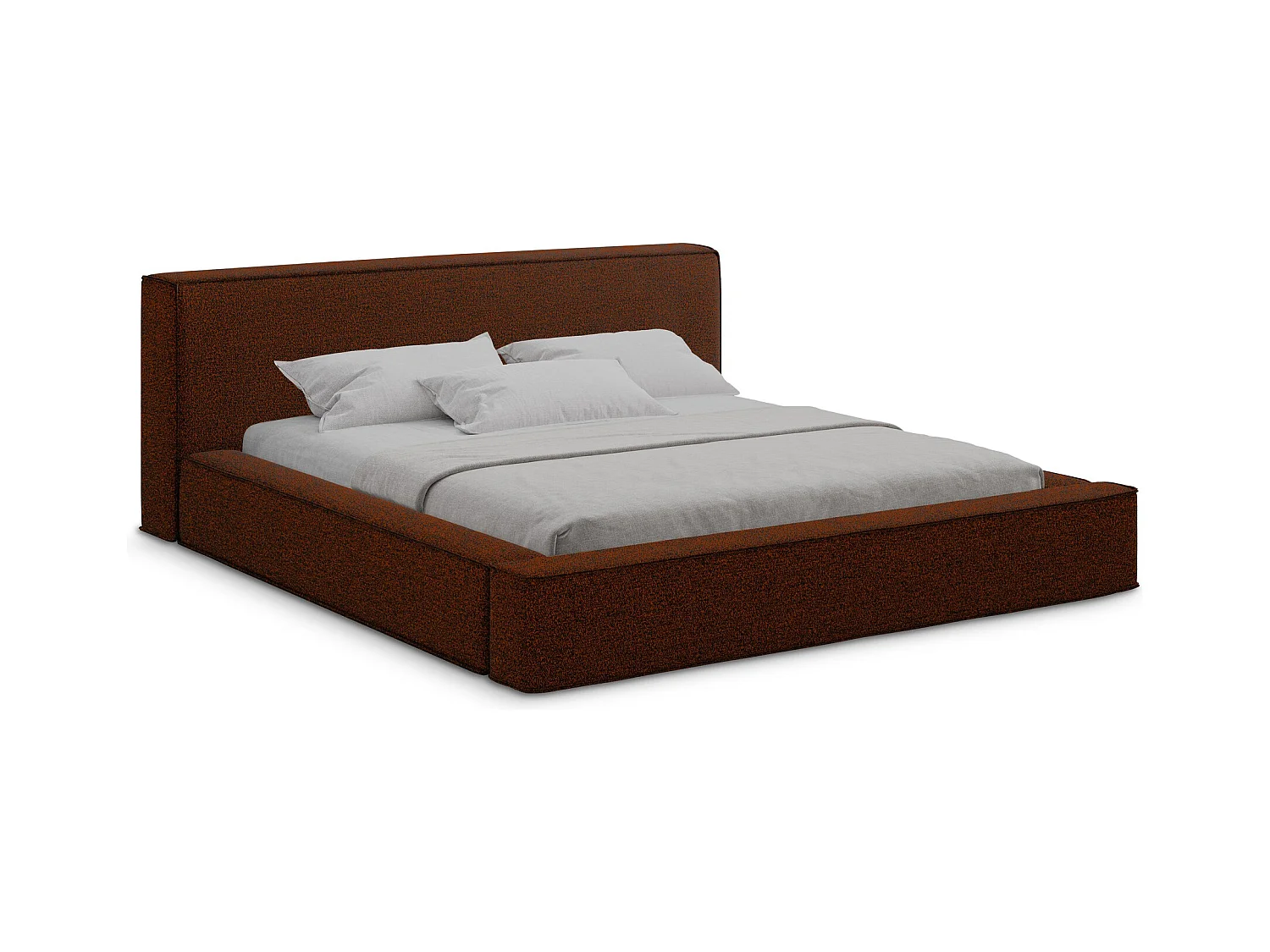 Lit rembourré avec rangement 220 x 240 - en Bouclé - terre cuite - NOHO