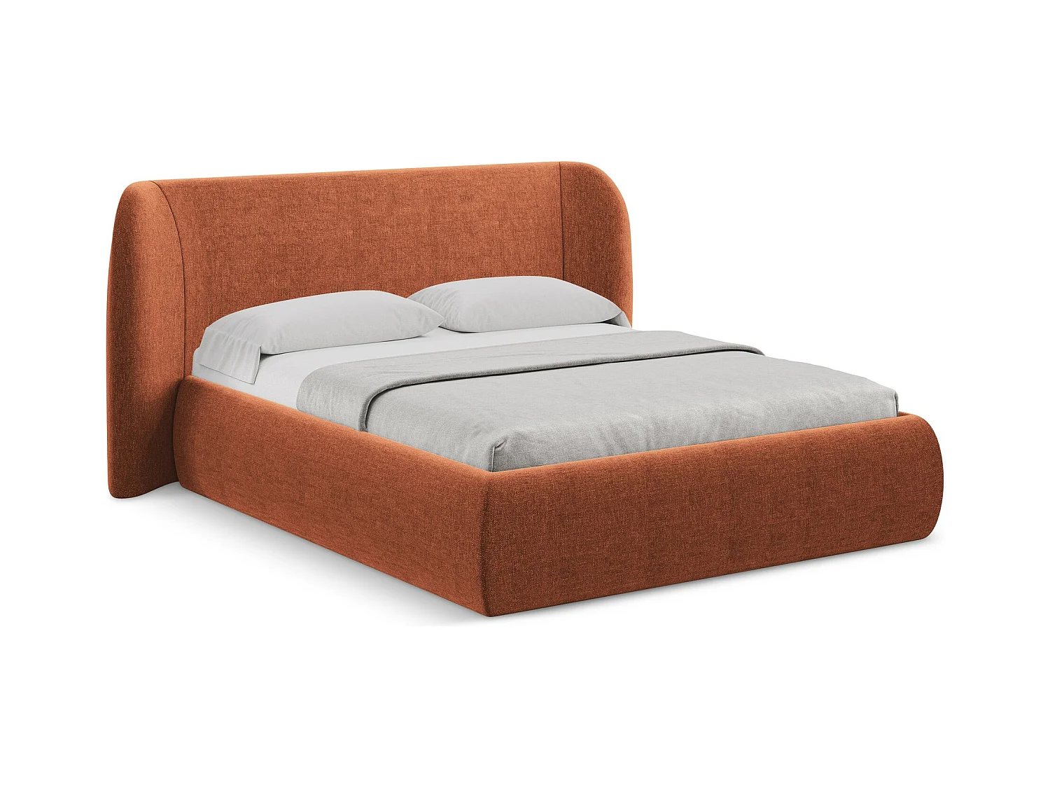 Lit rembourré avec rangement 230 x 215 - en Chenille - terre cuite - HAUKE