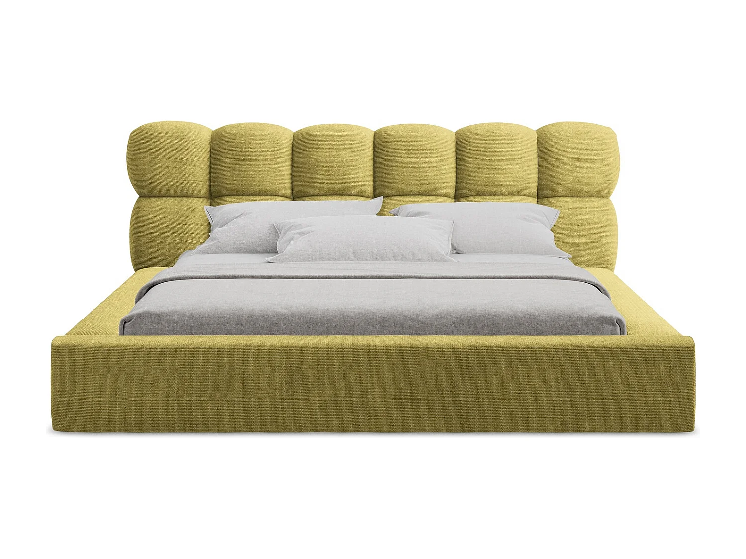 Lit rembourré avec rangement 180 x 240 - en Chenille - vert citron - KAHU
