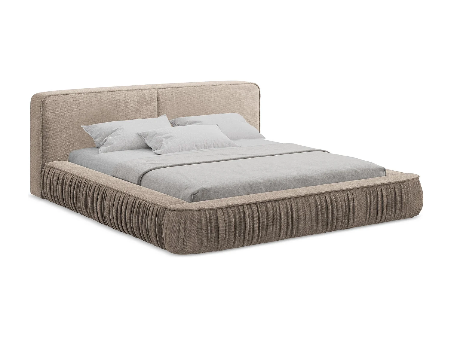 Polsterbed mit Stauraum - 218 x 238 - Chenille - Dunkelbeige - KEONI