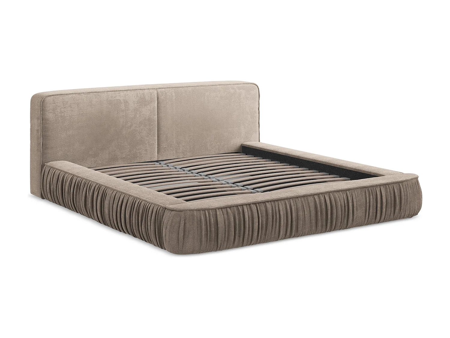 Polsterbed mit Stauraum - 218 x 238 - Chenille - Dunkelbeige - KEONI