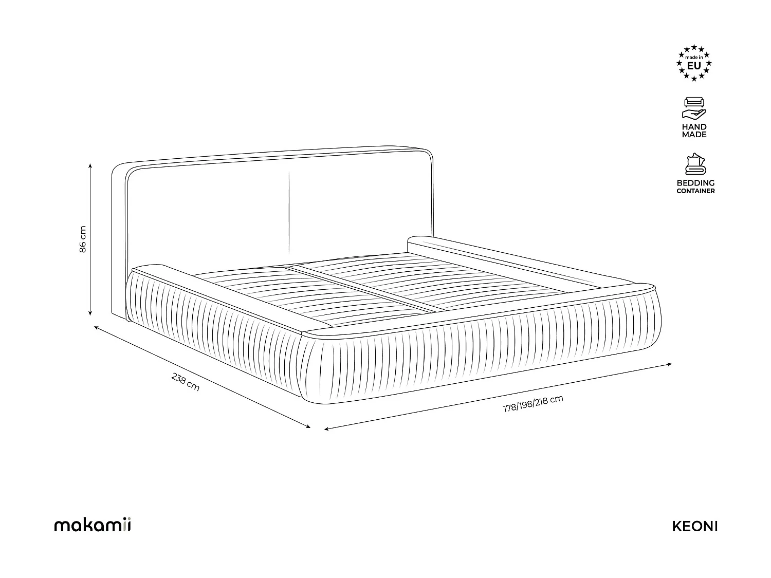 Polsterbed mit Stauraum - 218 x 238 - Chenille - Dunkelbeige - KEONI