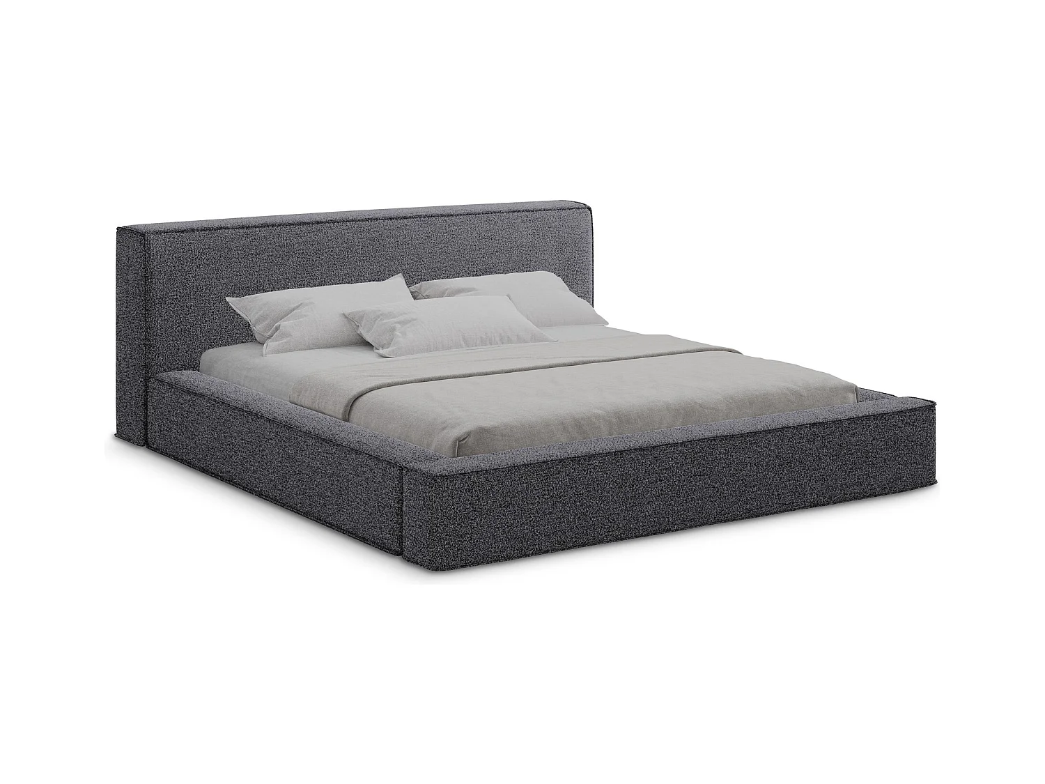 Lit rembourré avec rangement 220 x 240 - en Bouclé - anthracite - NOHO