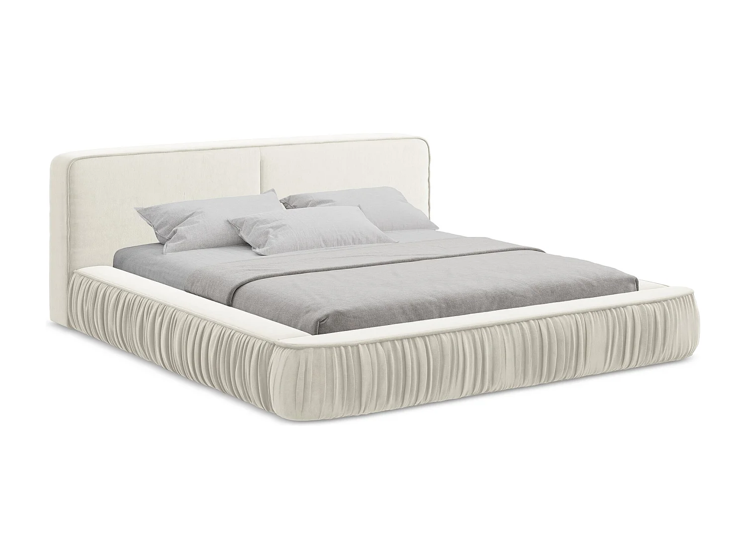 Polsterbed mit Stauraum - 198 x 238 - Samt - Hell beige - KEONI