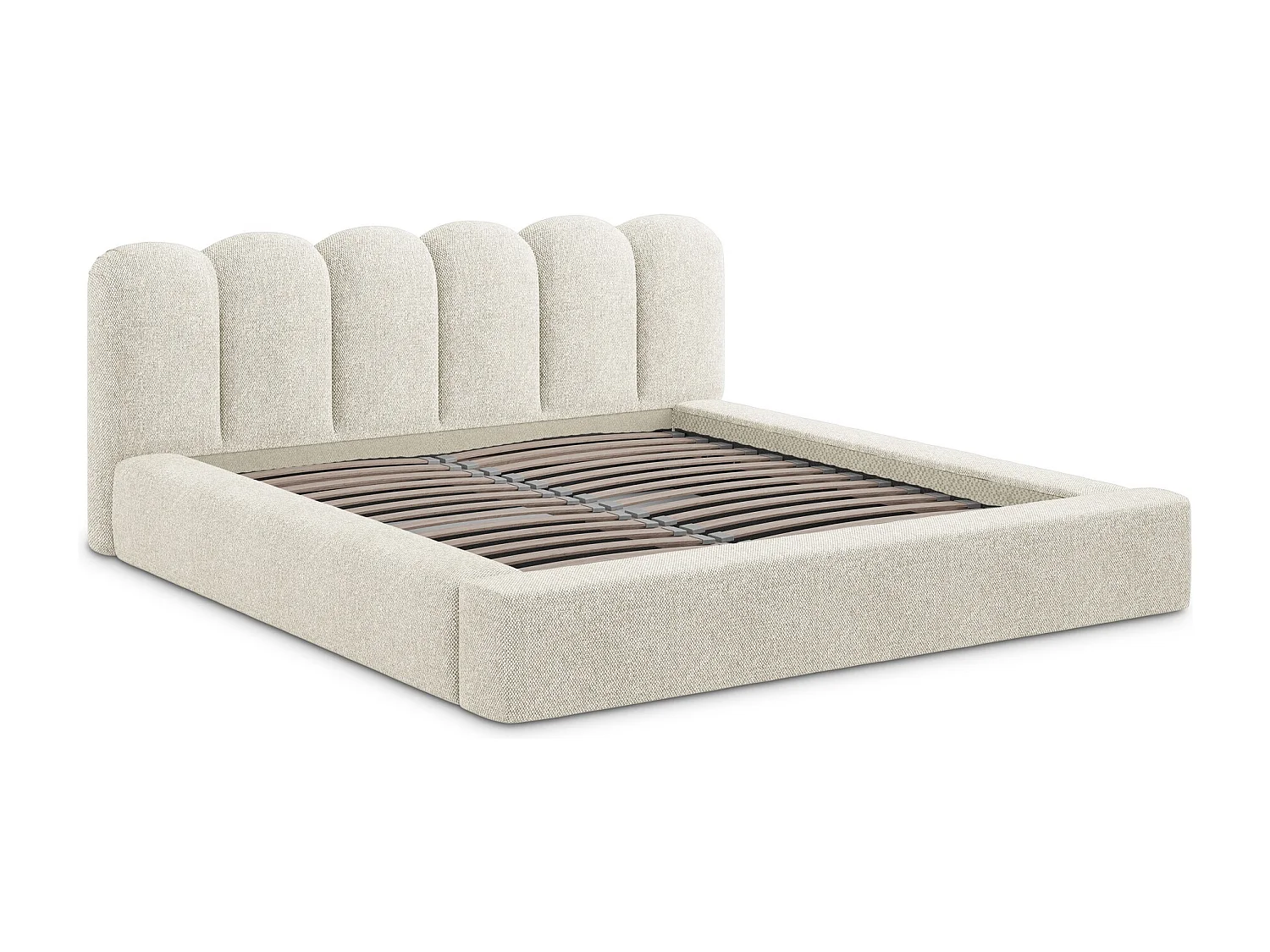 Bed met opbergruimte - 220 x 238 van Donkerbeige Structuurstof - MANO