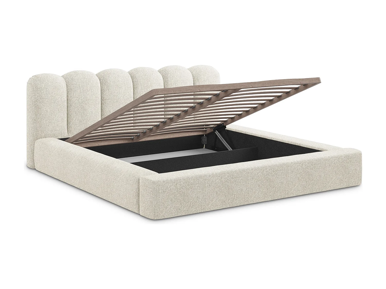 Bed met opbergruimte - 220 x 238 van Donkerbeige Structuurstof - MANO