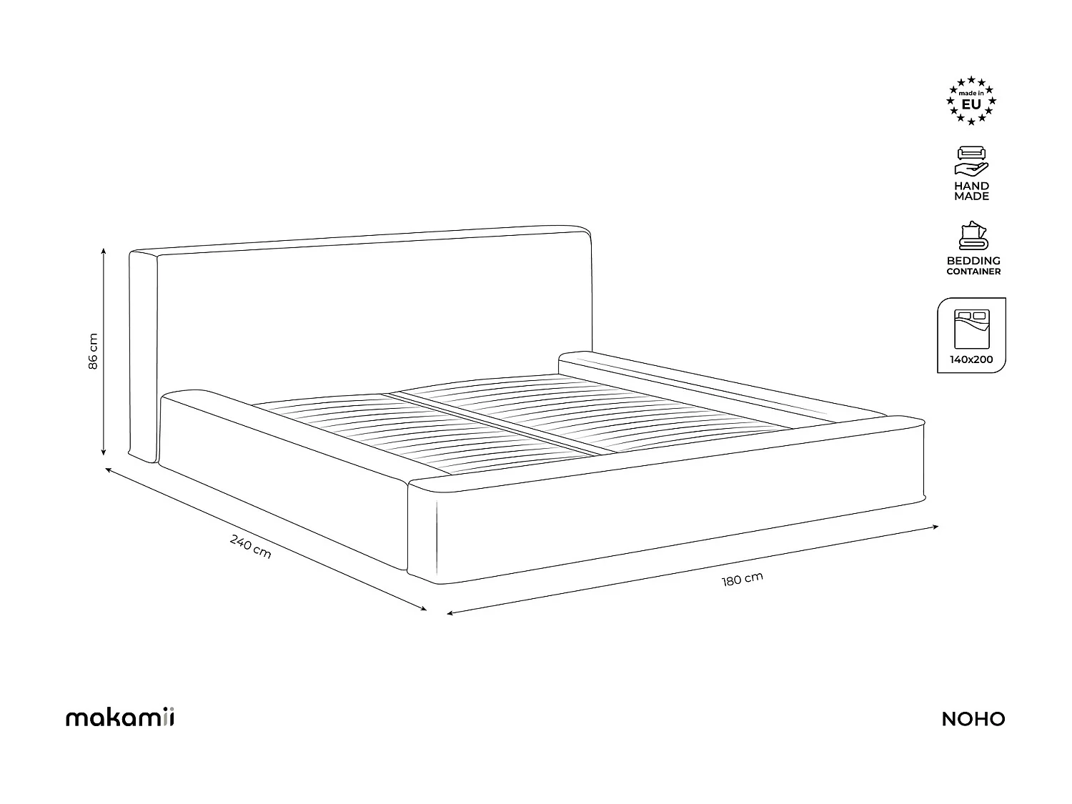 Polsterbed mit Stauraum - 180 x 240 - Strukturstoff - Senf - NOHO
