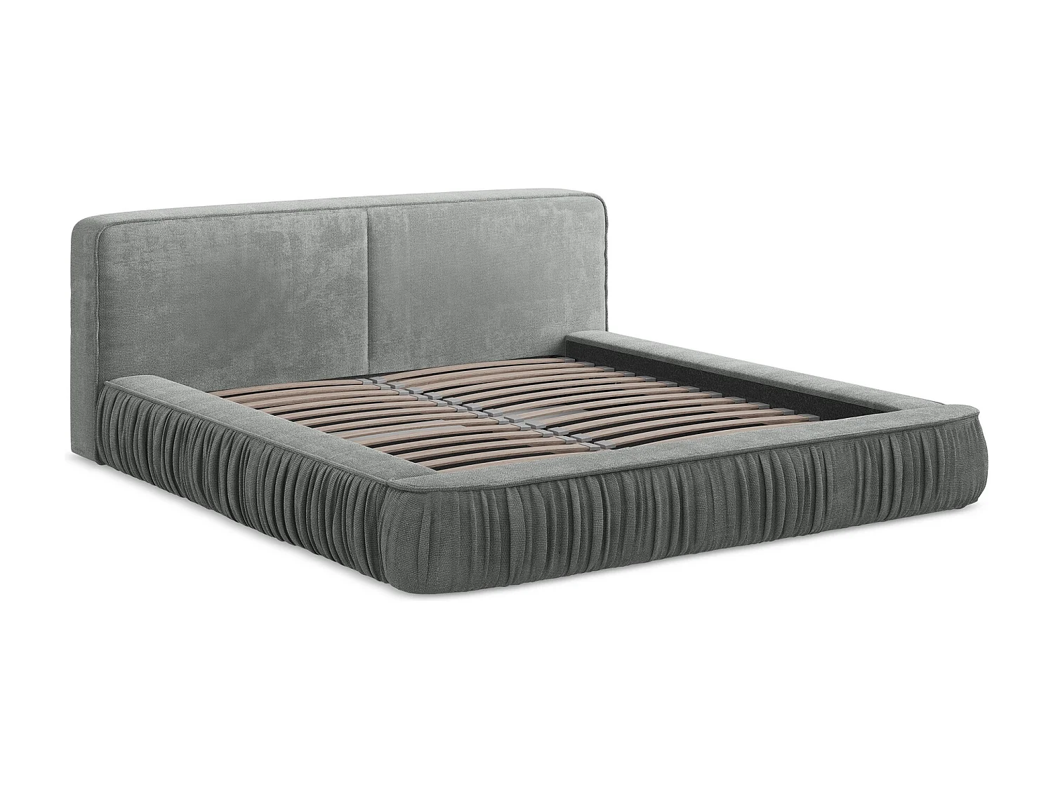 Polsterbed mit Stauraum - 218 x 238 - Chenille - Grau - KEONI