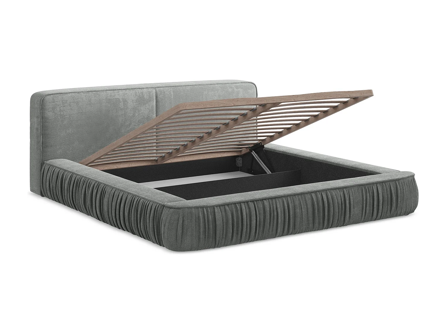 Polsterbed mit Stauraum - 218 x 238 - Chenille - Grau - KEONI