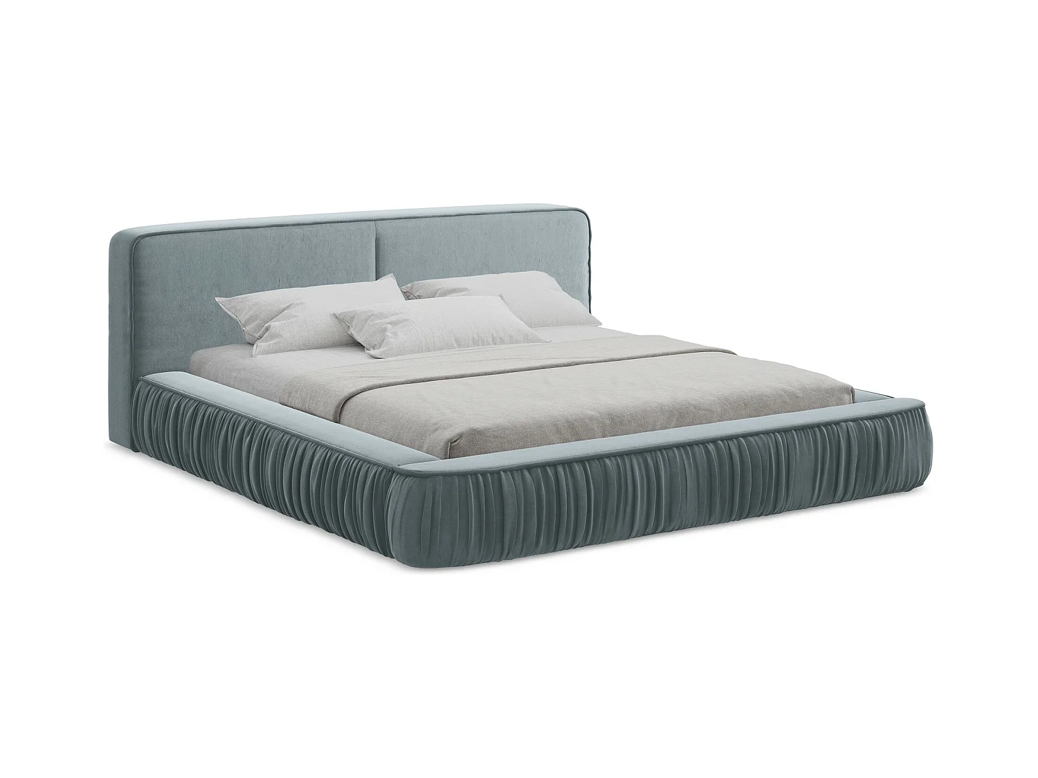 Polsterbed mit Stauraum - 198 x 238 - Samt - Hellblau - KEONI