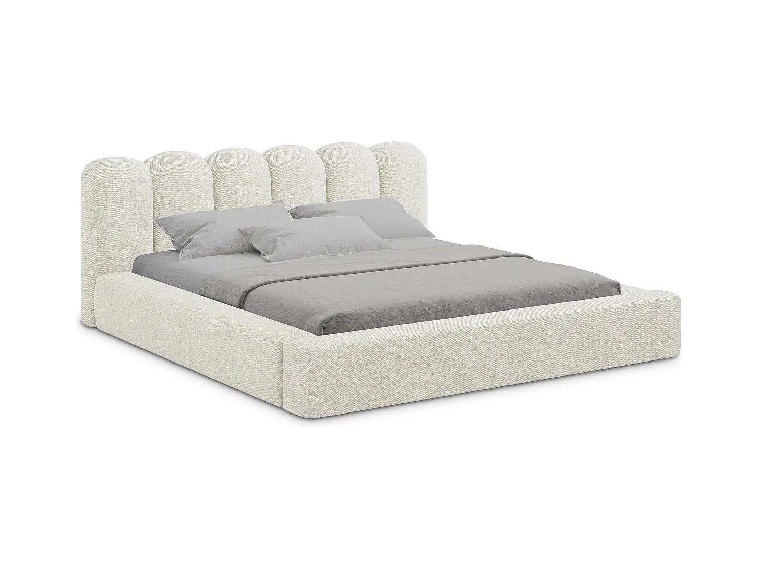 Polsterbed mit Stauraum - 180 x 238 - Strukturstoff - Beige - MANO