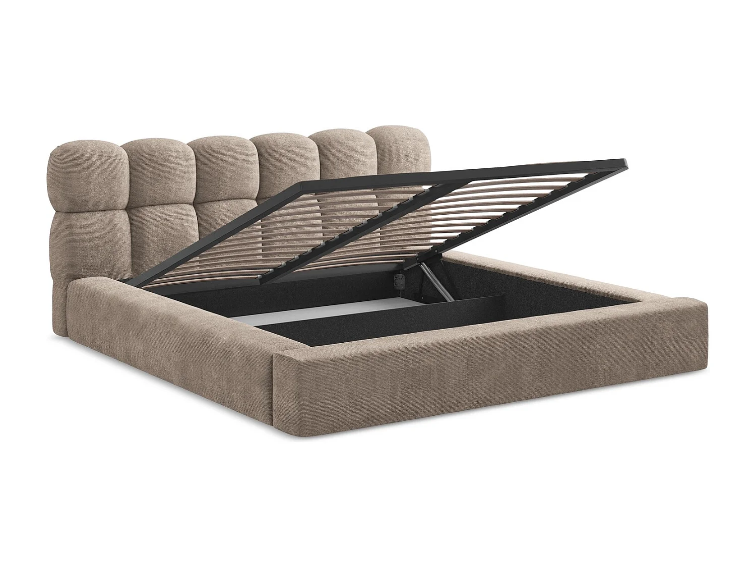 Lit rembourré avec rangement 200 x 240 - en Chenille - beige foncé - KAHU