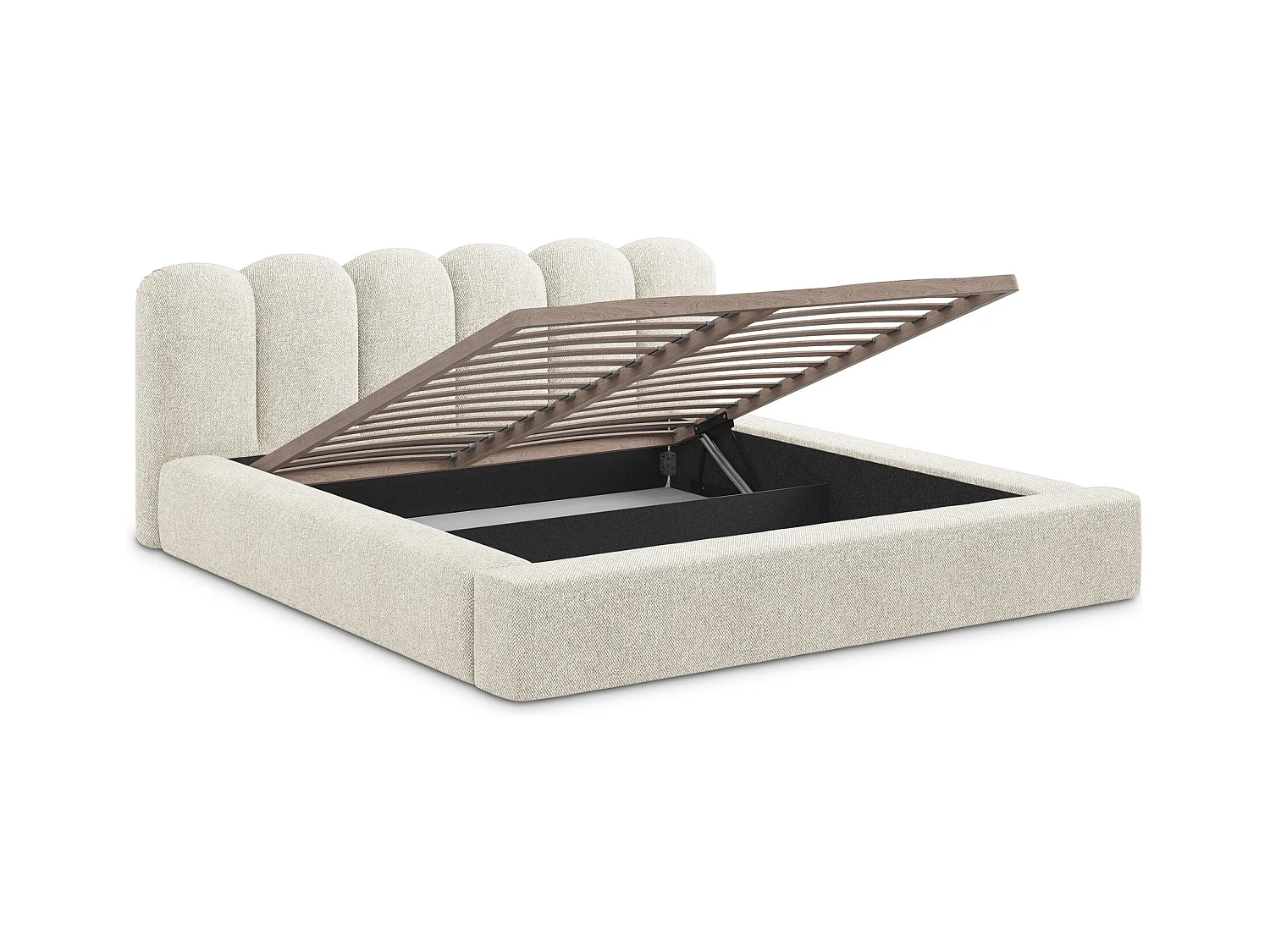 Polsterbed mit Stauraum - 180 x 238 - Strukturstoff - Dunkelbeige - MANO