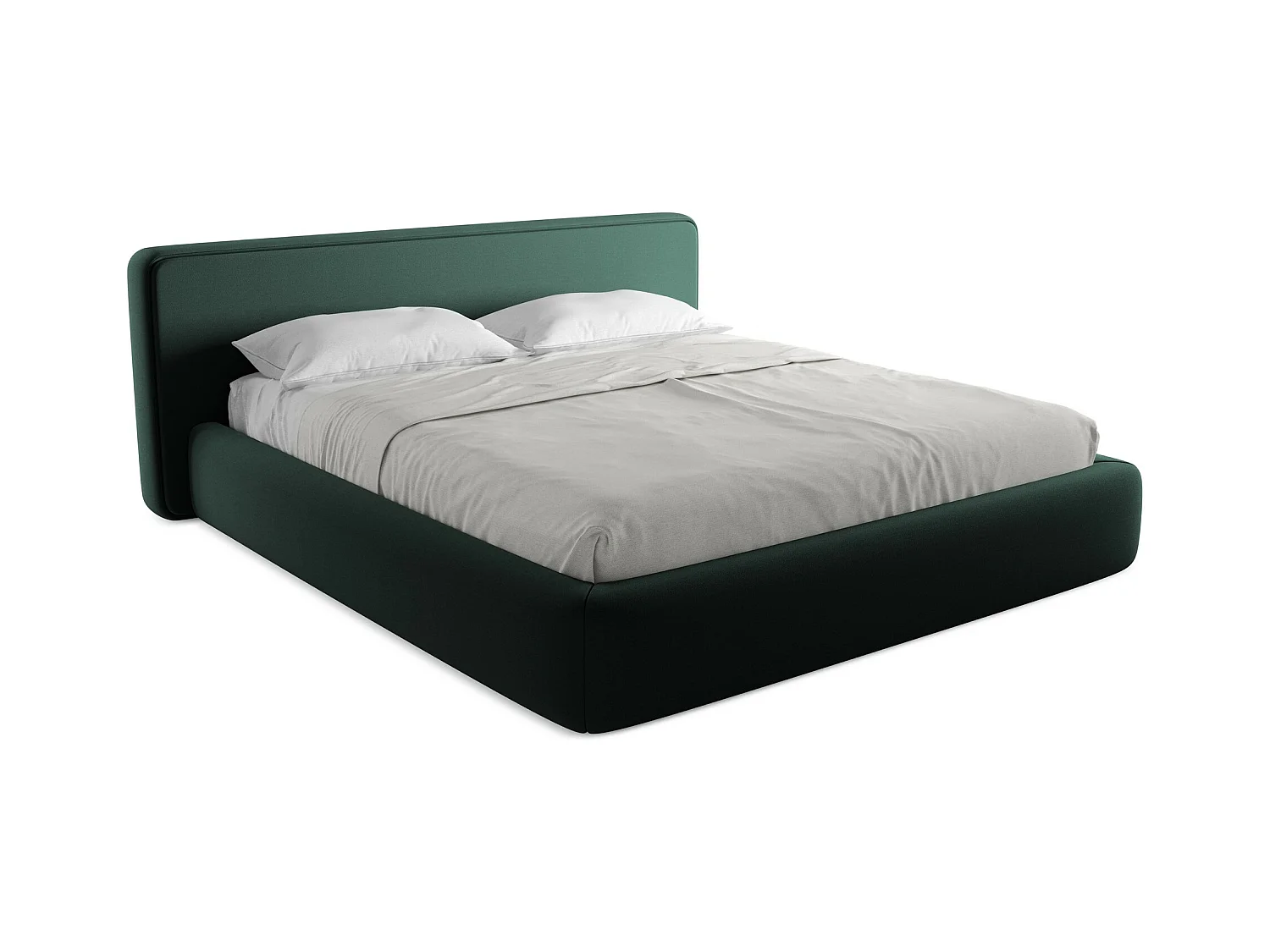 Lit rembourré avec rangement 220 x 225 - en Bouclé - bouteille verte - KIANA