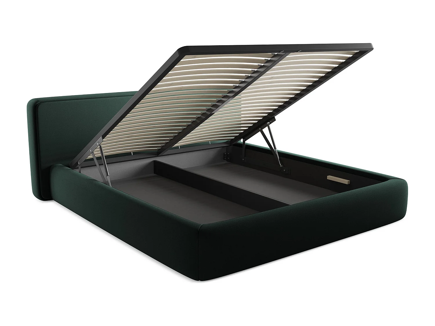 Lit rembourré avec rangement 220 x 225 - en Bouclé - bouteille verte - KIANA