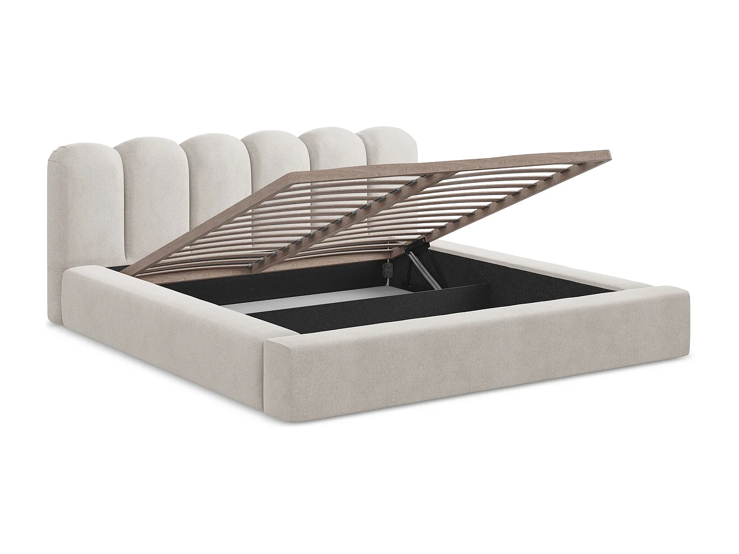 Cama com espaço de arrumação 160x200 cm em veludo - bege claro - MANO