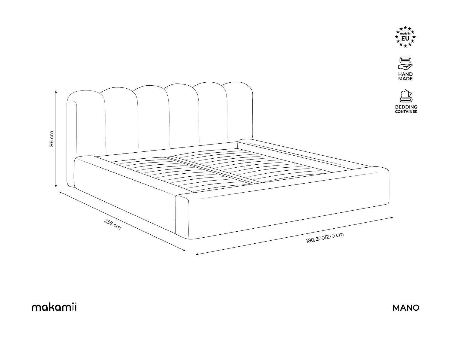 Cama con almacenaje de terciopelo - 160x200 cmMANO - beige claro - MANO