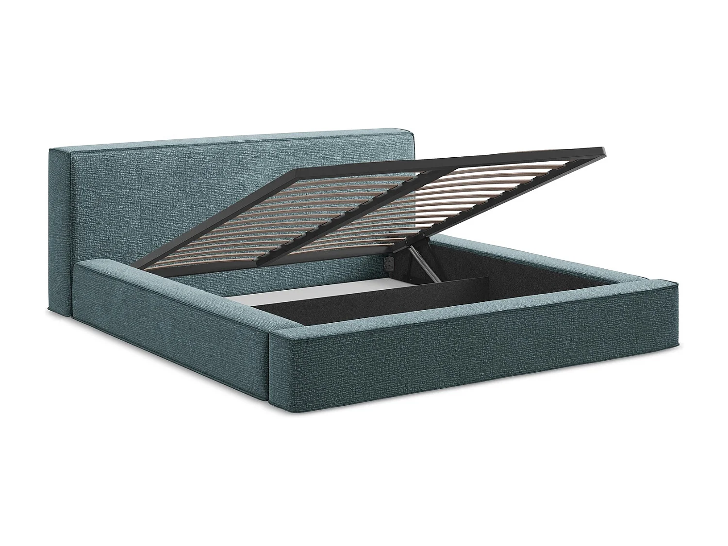 Tapicerowane łóżko z pojemnikiem 200 x 240 - Tkanina fakturowana - Morski - NOHO