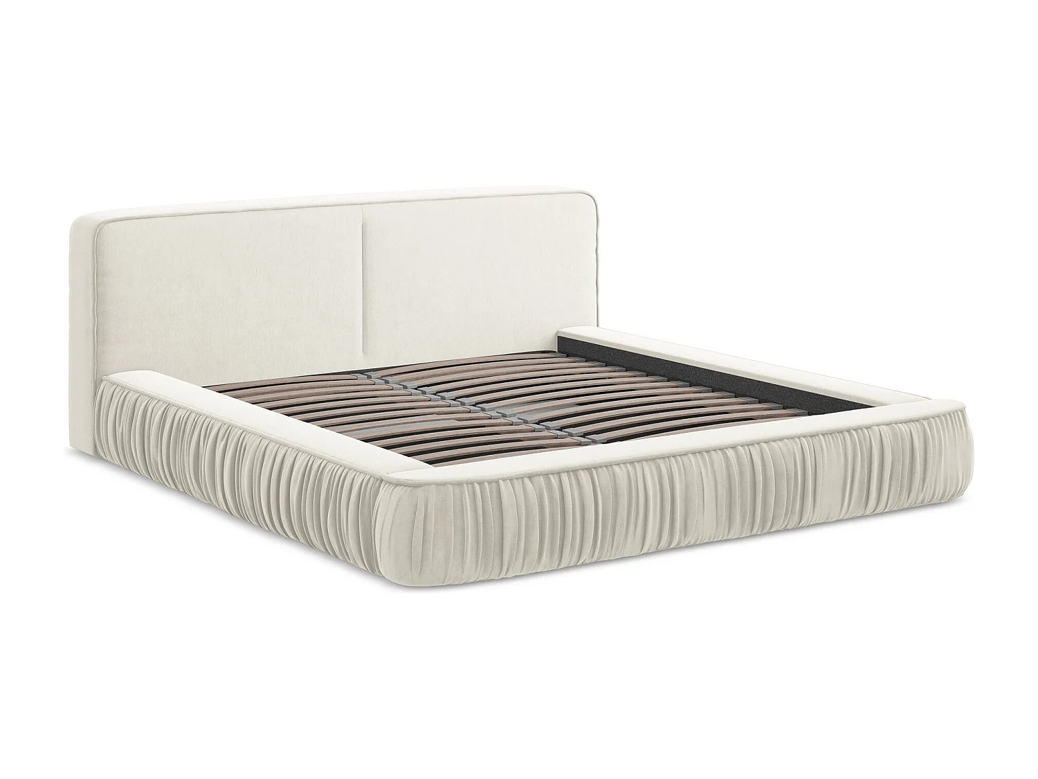 Lit rembourré avec rangement 178 x 238 - en Samt - beige clair - KEONI