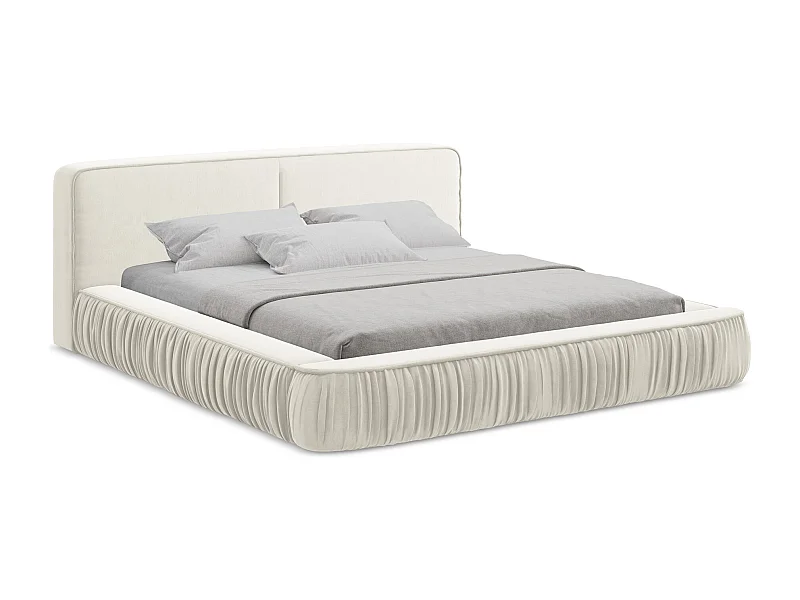 Polsterbed mit Stauraum - 178 x 238 - Samt - Hell beige - KEONI