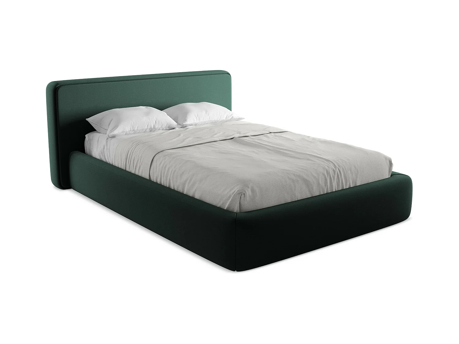 Lit rembourré avec rangement 180 x 225 - en Bouclé - bouteille verte - KIANA
